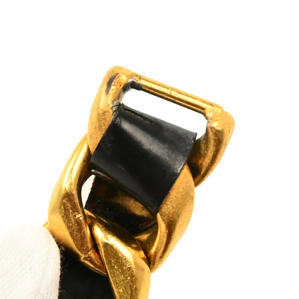 Chanel Gold Black Chain Belt Rhinestone 95P Small Good - Image 8