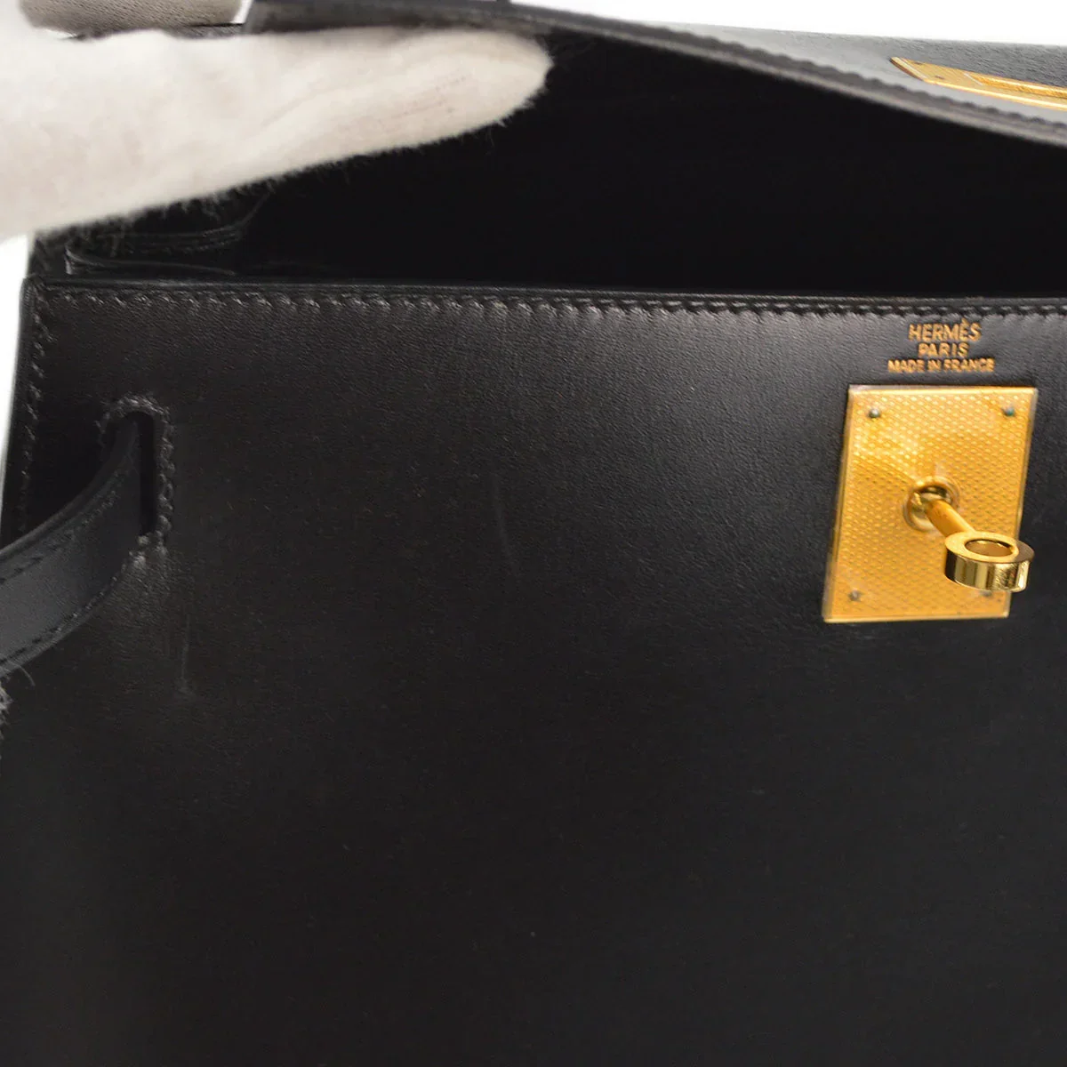 Hermes * 2003 Black Box Calf Guilloche Kelly 28 Sellier 2way Handbag - Image 5