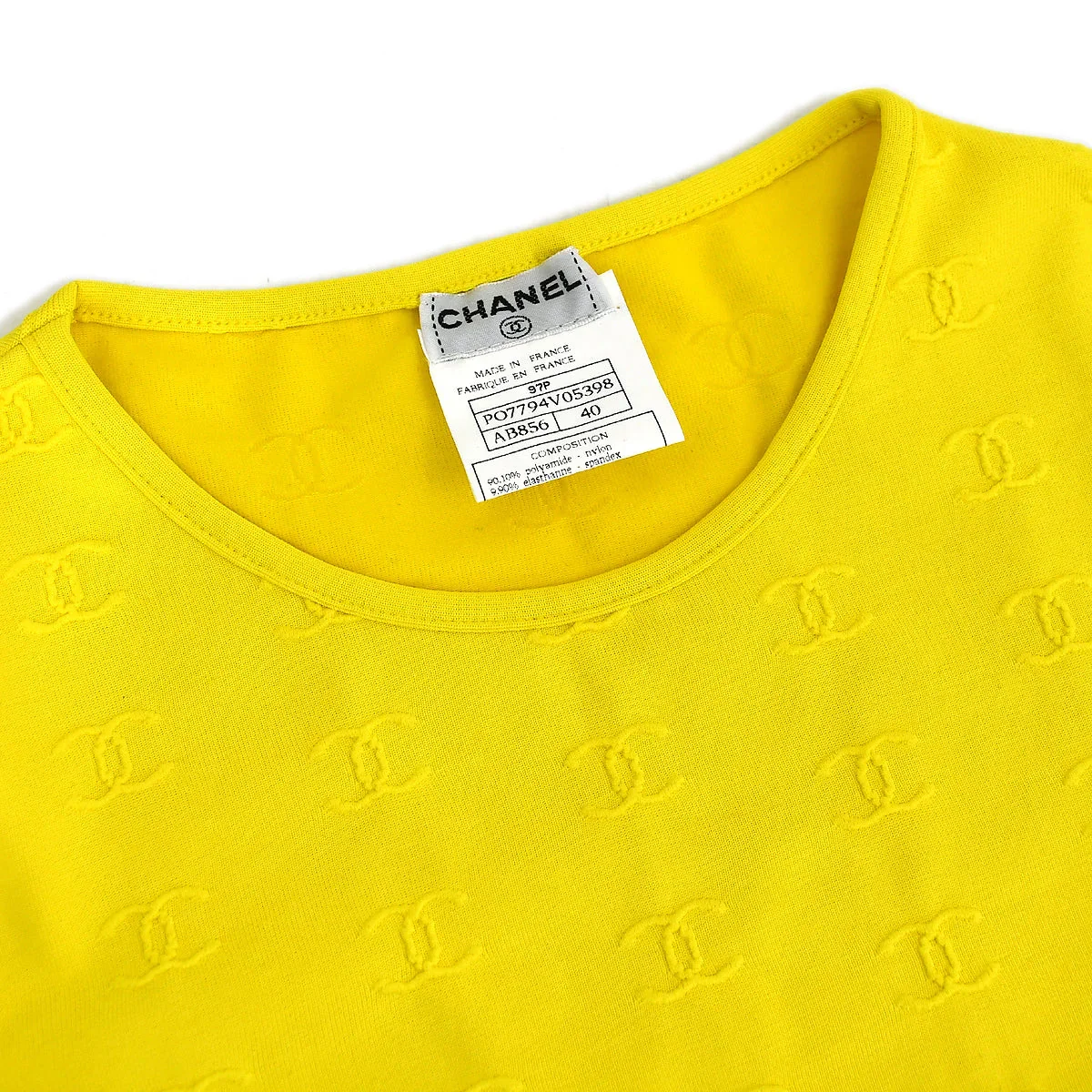 Chanel Cropped T-shirt Top Yellow 97P #40 - Image 4