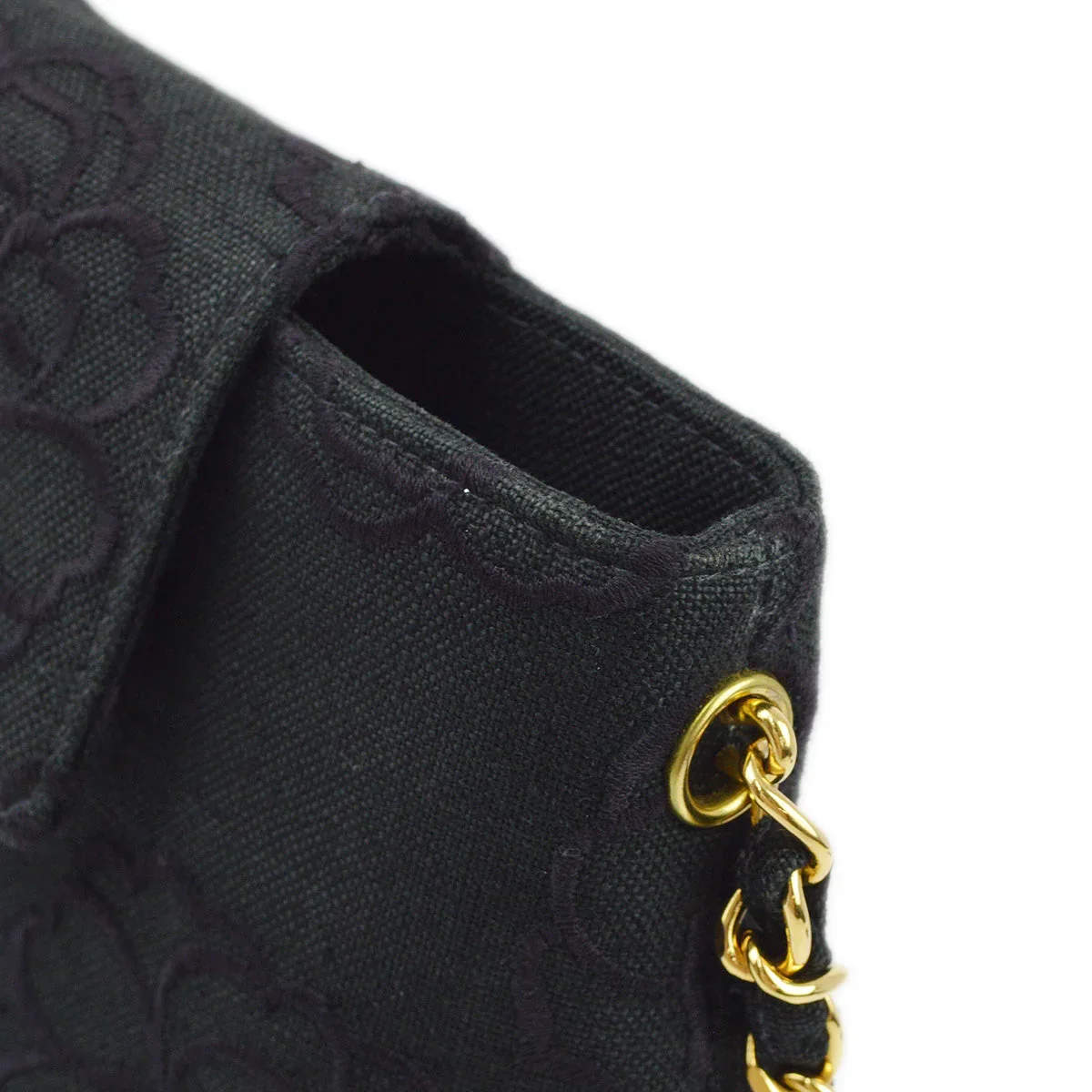 Chanel 1997-1999 Black Canvas Camelia Chain Handbag - Image 10