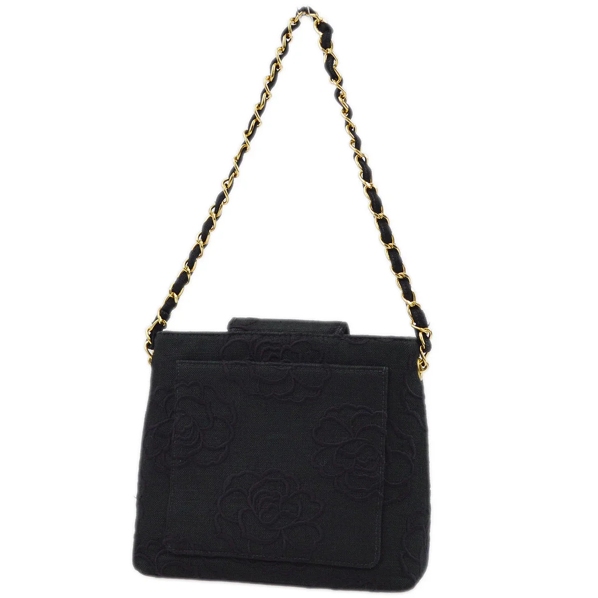 Chanel 1997-1999 Black Canvas Camelia Chain Handbag - Image 2