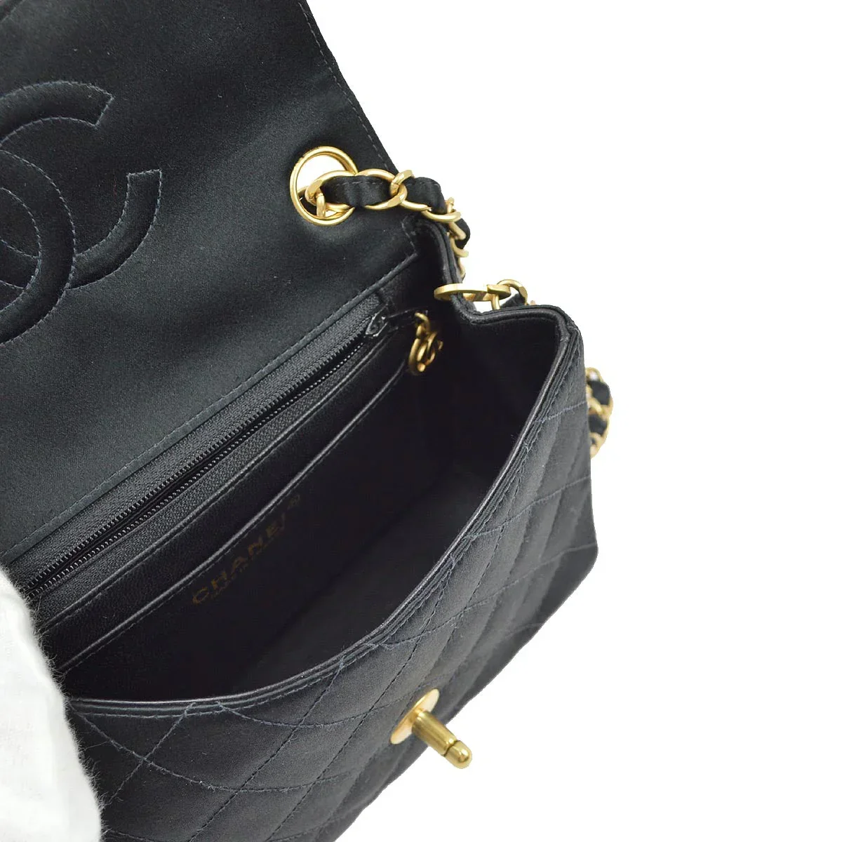 Chanel 2001-2003 Black Satin Mini Classic Square Flap Shoulder Bag 17 - Image 4