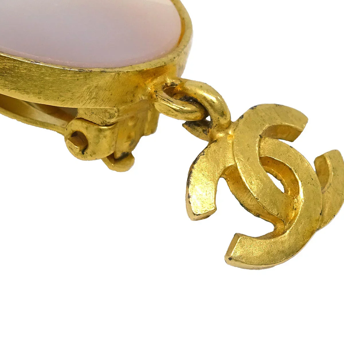 Chanel Dangle Earrings Clip-On Gold Shell 95A - Image 2