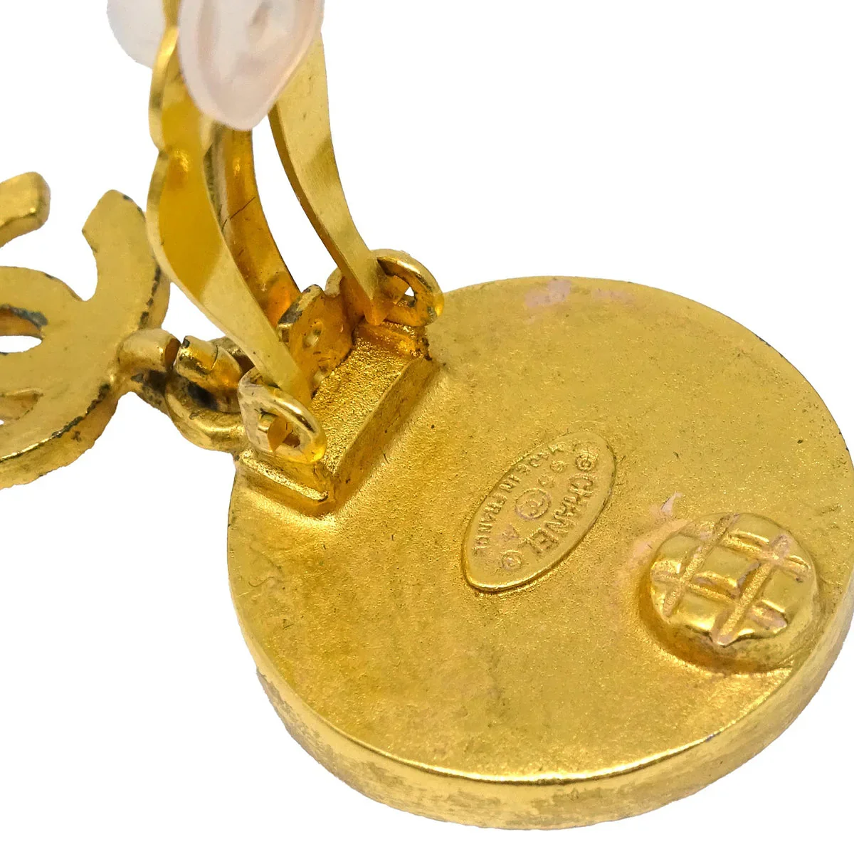Chanel Dangle Earrings Clip-On Gold Shell 95A - Image 3