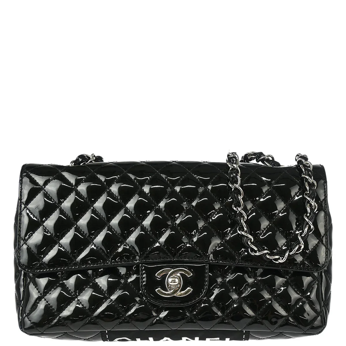 Chanel 2006-2008 Black Patent Leather Single Flap Shoulder Bag