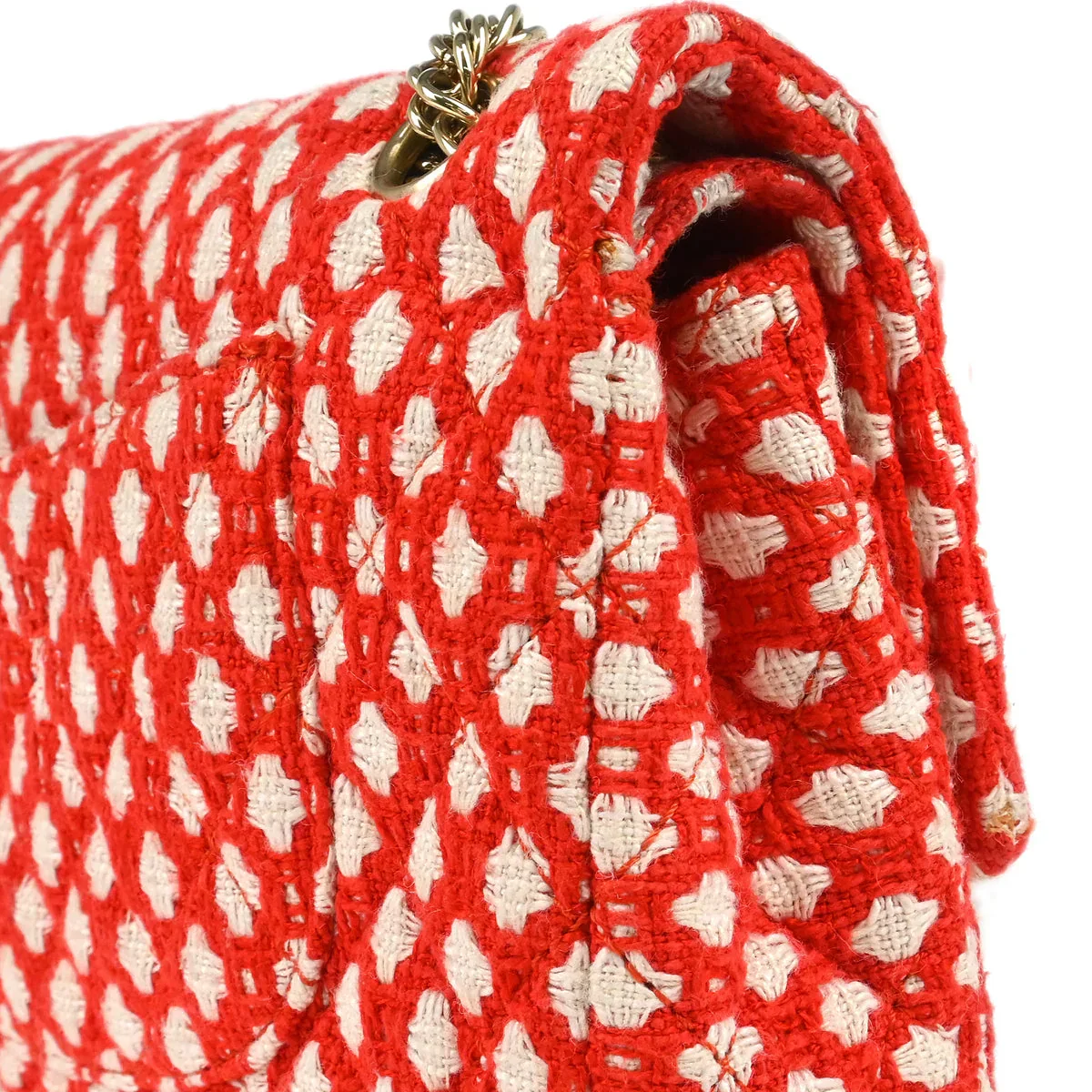 Chanel 2008-2009 Red Cotton Medium Classic Double Flap Shoulder Bag - Image 3