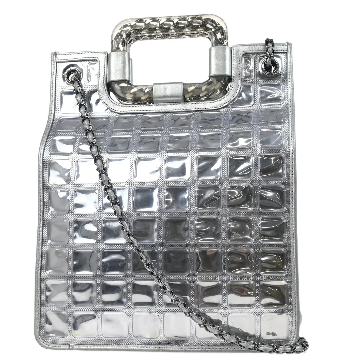 Chanel 2006-2008 Silver Vinyl Ice Cube Tote 2way Shoulder Handbag - Image 2