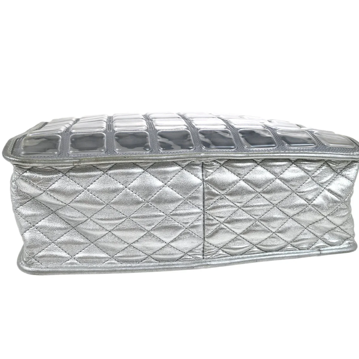 Chanel 2006-2008 Silver Vinyl Ice Cube Tote 2way Shoulder Handbag - Image 3