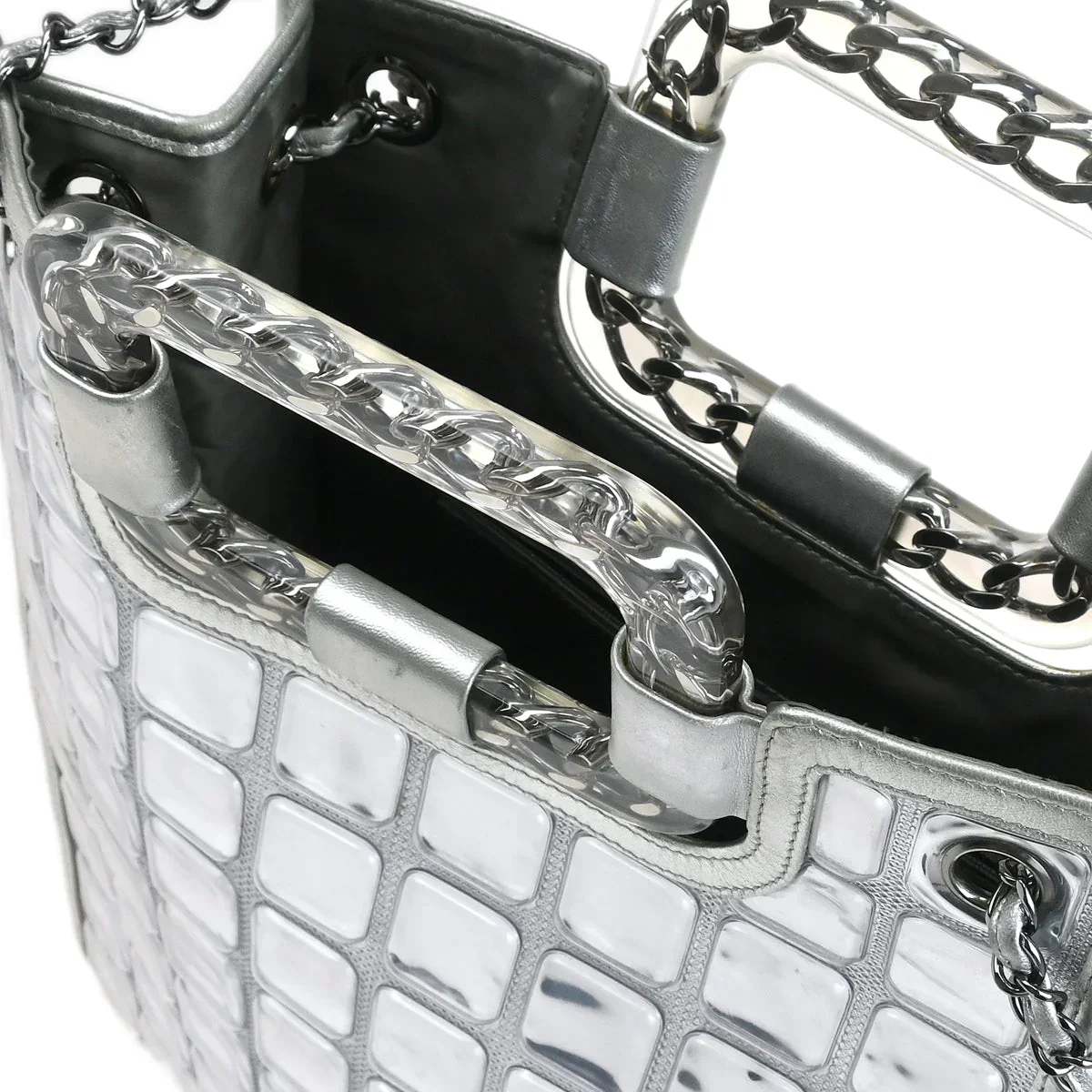 Chanel 2006-2008 Silver Vinyl Ice Cube Tote 2way Shoulder Handbag - Image 6