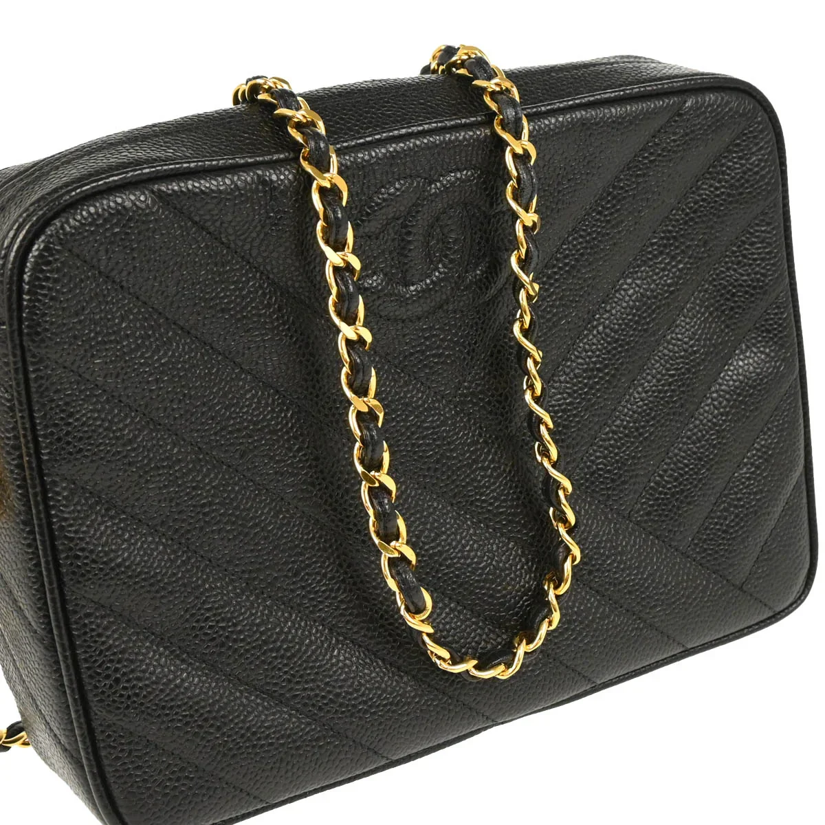 Chanel 1991-1994 Black Caviar Bias Stitch Camera Bag Small Shoulder Bag - Image 3