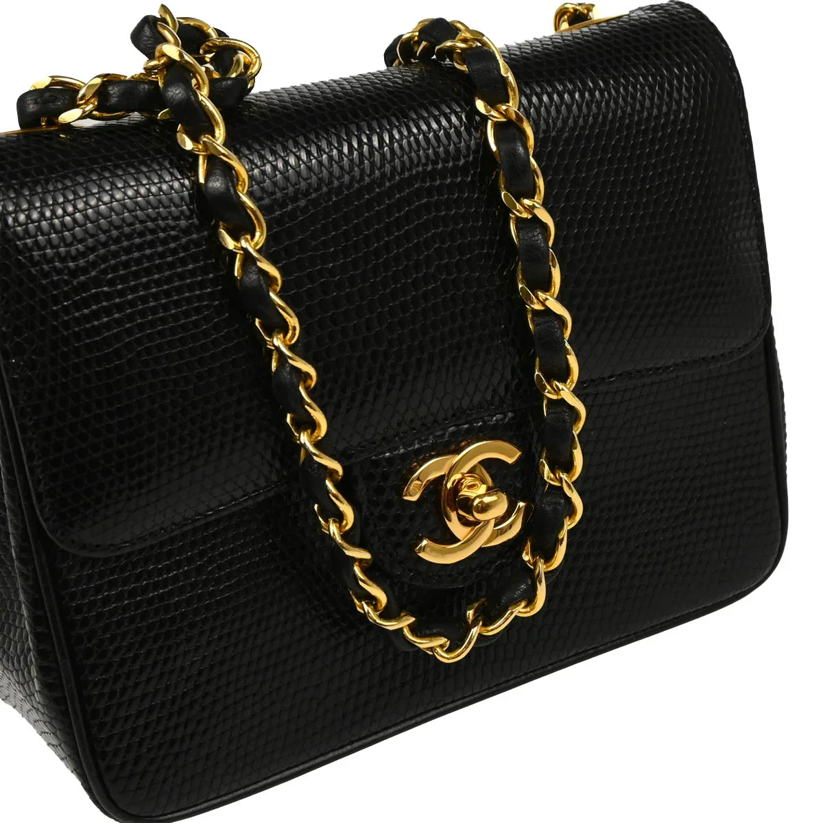 Chanel * 1989-1991 Black Lizard Shoulder Bag - Image 3