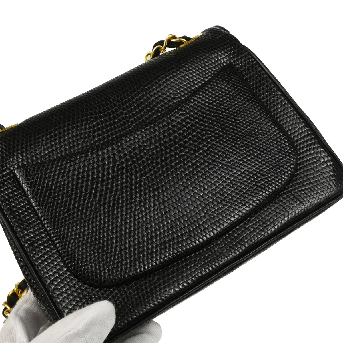 Chanel * 1989-1991 Black Lizard Shoulder Bag - Image 7