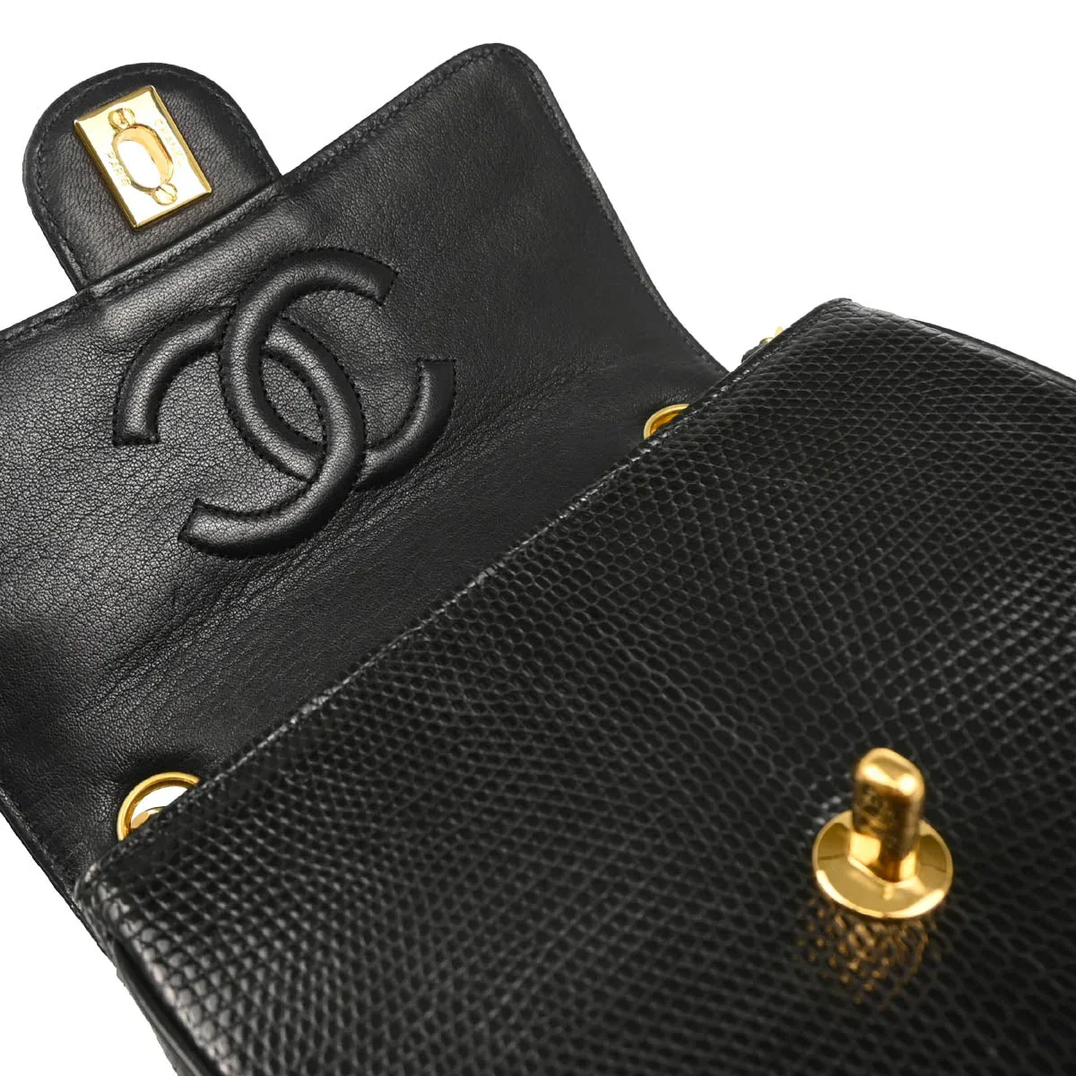 Chanel * 1989-1991 Black Lizard Shoulder Bag - Image 8