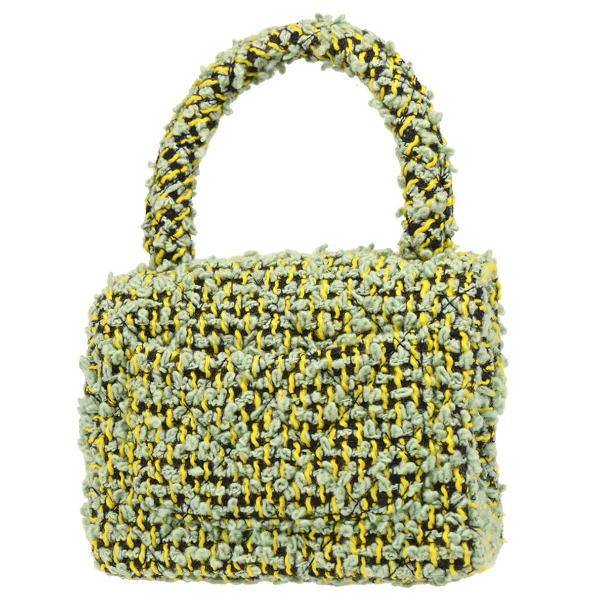 Chanel 1991-1994 Light Green Tweed Micro Classic Flap Handbag - Image 2