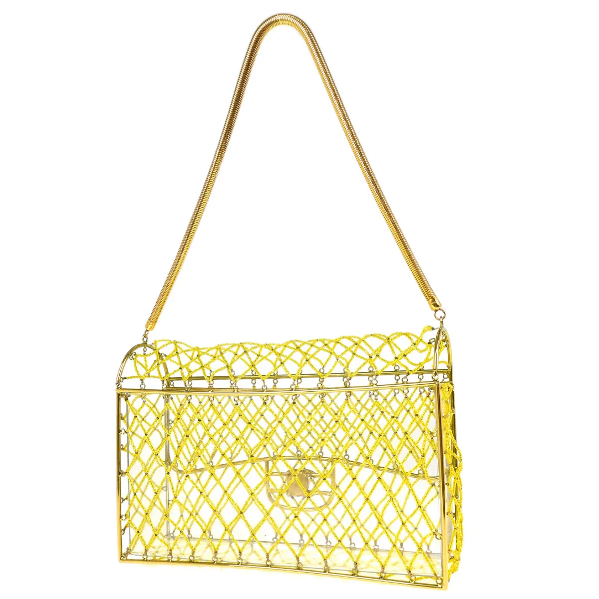 Chanel * Clear Cage Bag in Lucite with Beading, Gold Tone Frame and Chain Strap - Image 2