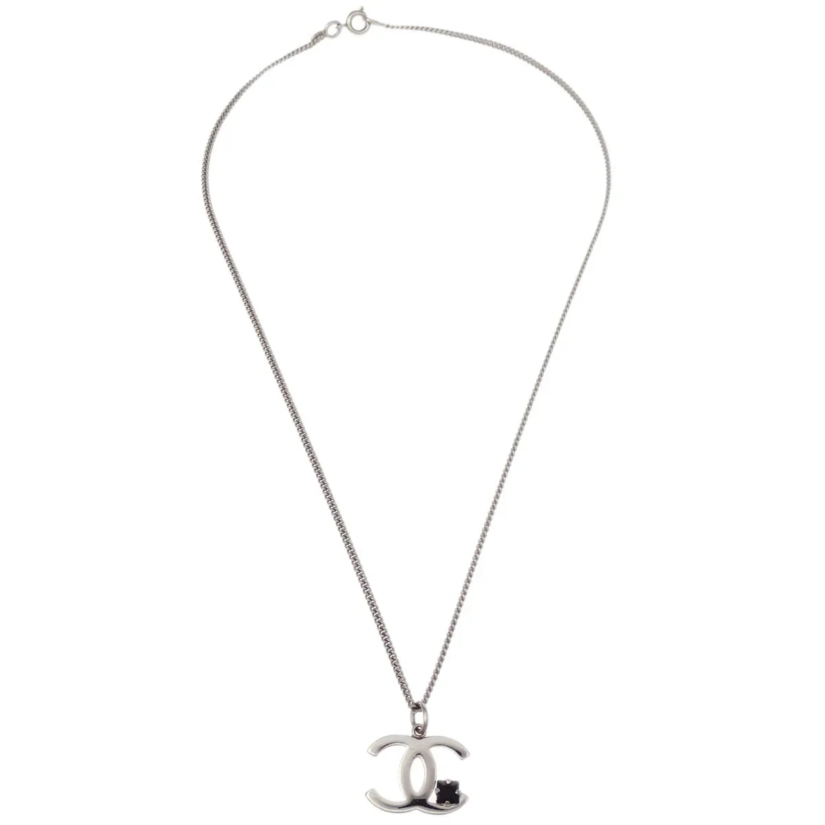 Chanel CC Chain Necklace Pendant Rhinestone Silver 05P - Image 2