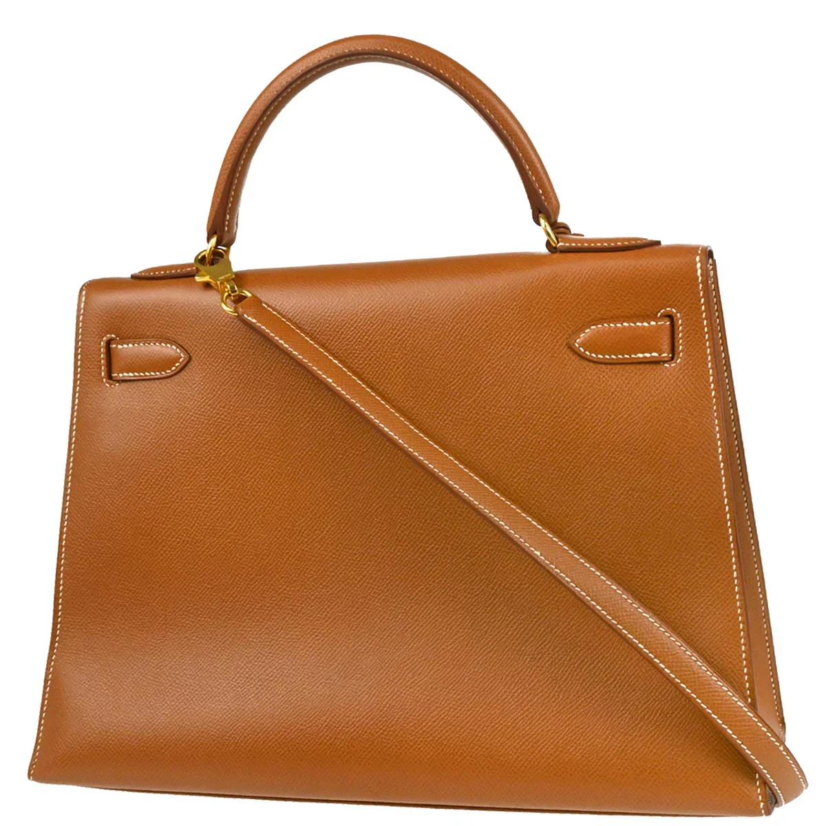 Hermes 1997 Gold Courchevel Kelly 32 Sellier 2way Shoulder Handbag - Image 2
