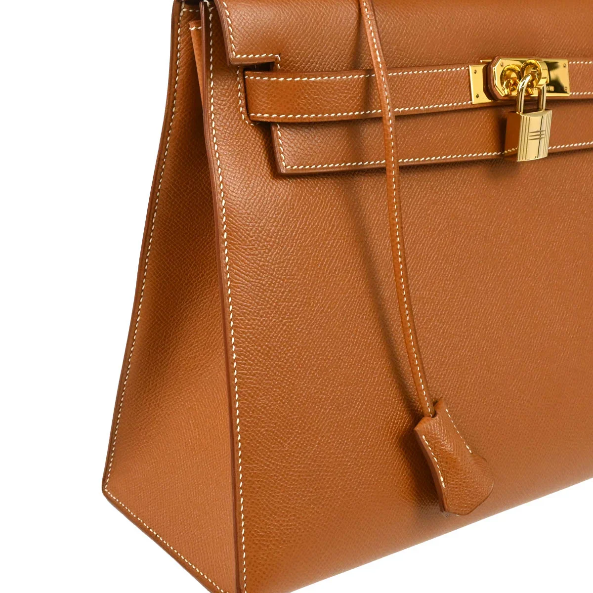 Hermes 1997 Gold Courchevel Kelly 32 Sellier 2way Shoulder Handbag - Image 3