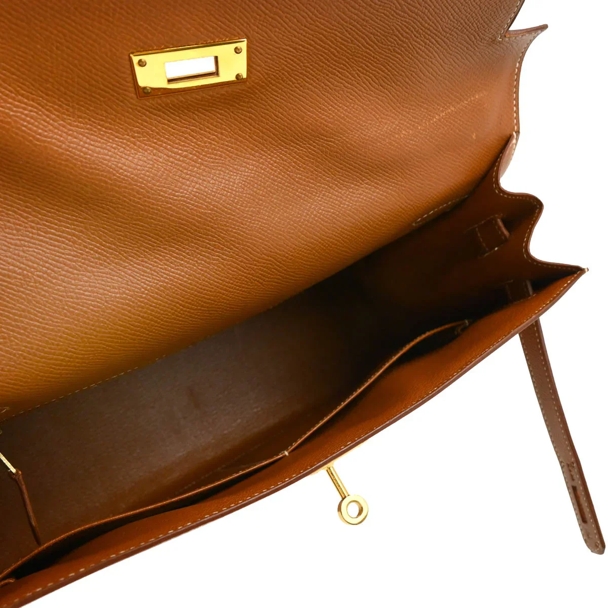 Hermes 1997 Gold Courchevel Kelly 32 Sellier 2way Shoulder Handbag - Image 4