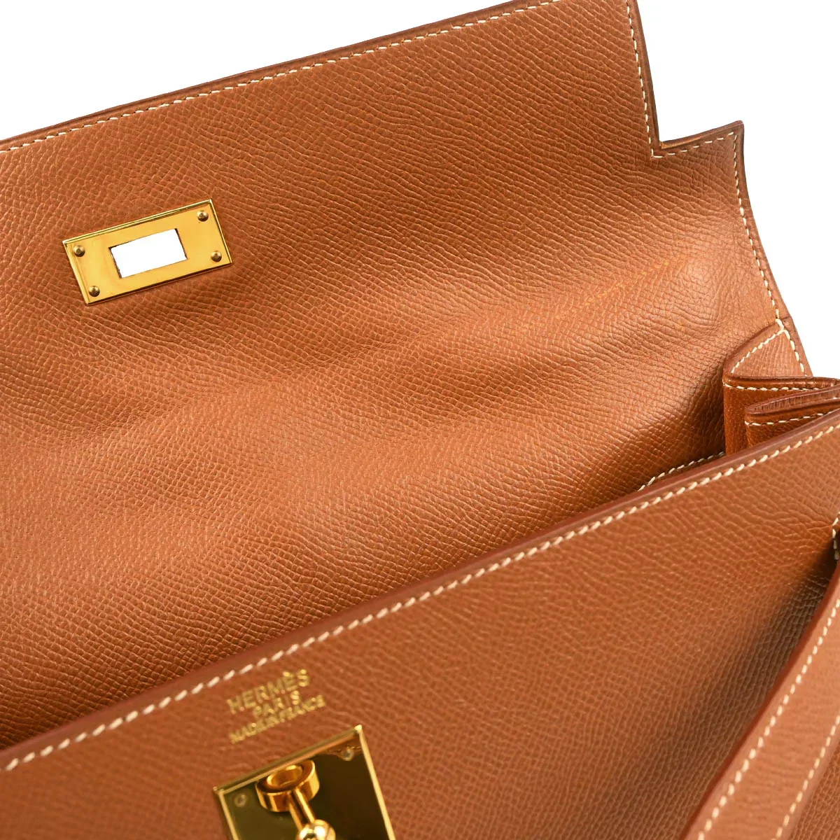 Hermes 1997 Gold Courchevel Kelly 32 Sellier 2way Shoulder Handbag - Image 8