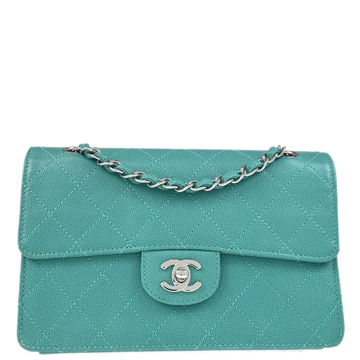 Chanel 1997-1999 Turquoise Caviar Single Flap Shoulder Bag