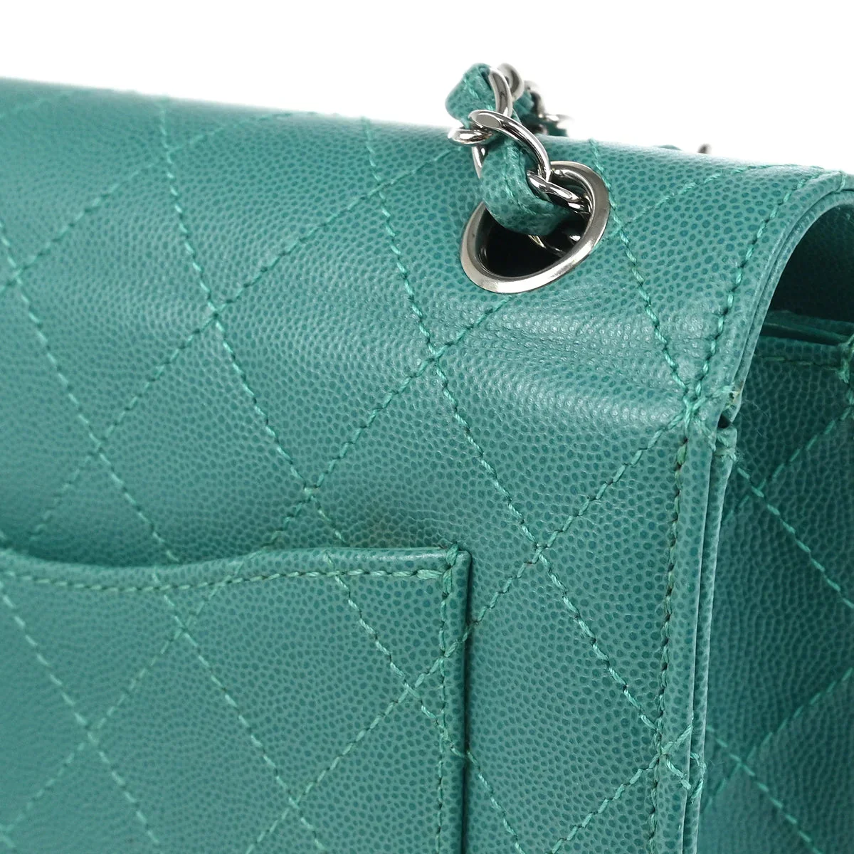 Chanel 1997-1999 Turquoise Caviar Single Flap Shoulder Bag - Image 5