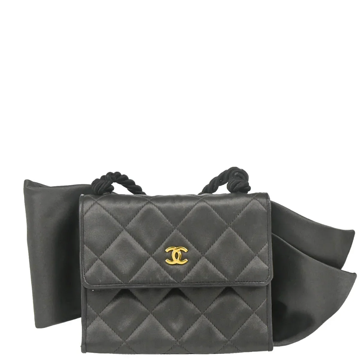 Chanel 1991-1994 Gray Satin Straight Flap Shoulder Bag