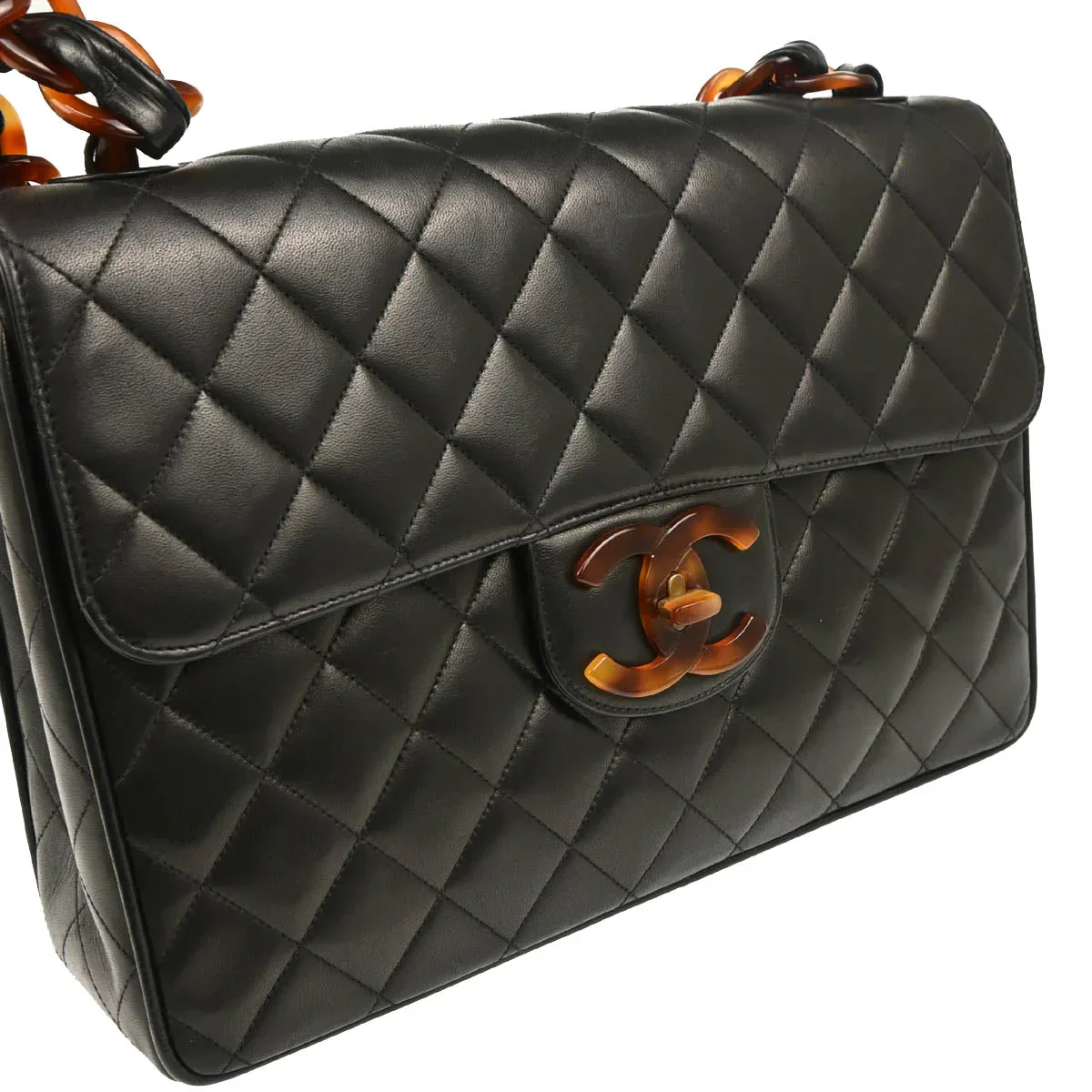 Chanel 1994-1996 Black Lambskin Jumbo Classic Flap Shoulder Bag - Image 3
