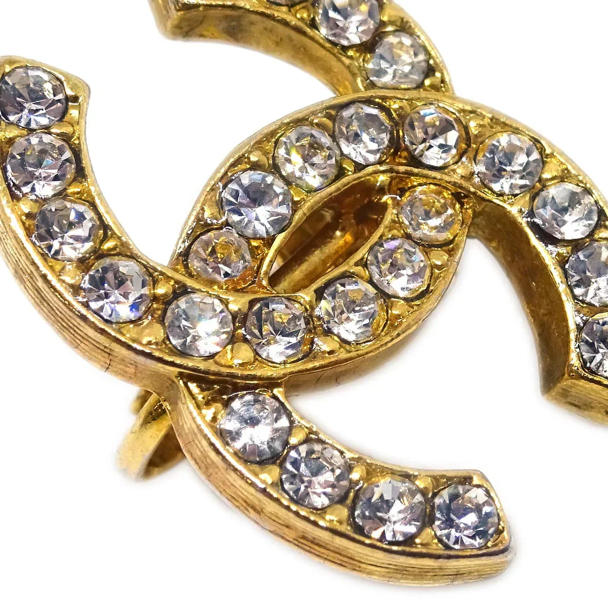 Chanel Gold CC Earrings Clip-On Rhinestone 2084 - Image 2