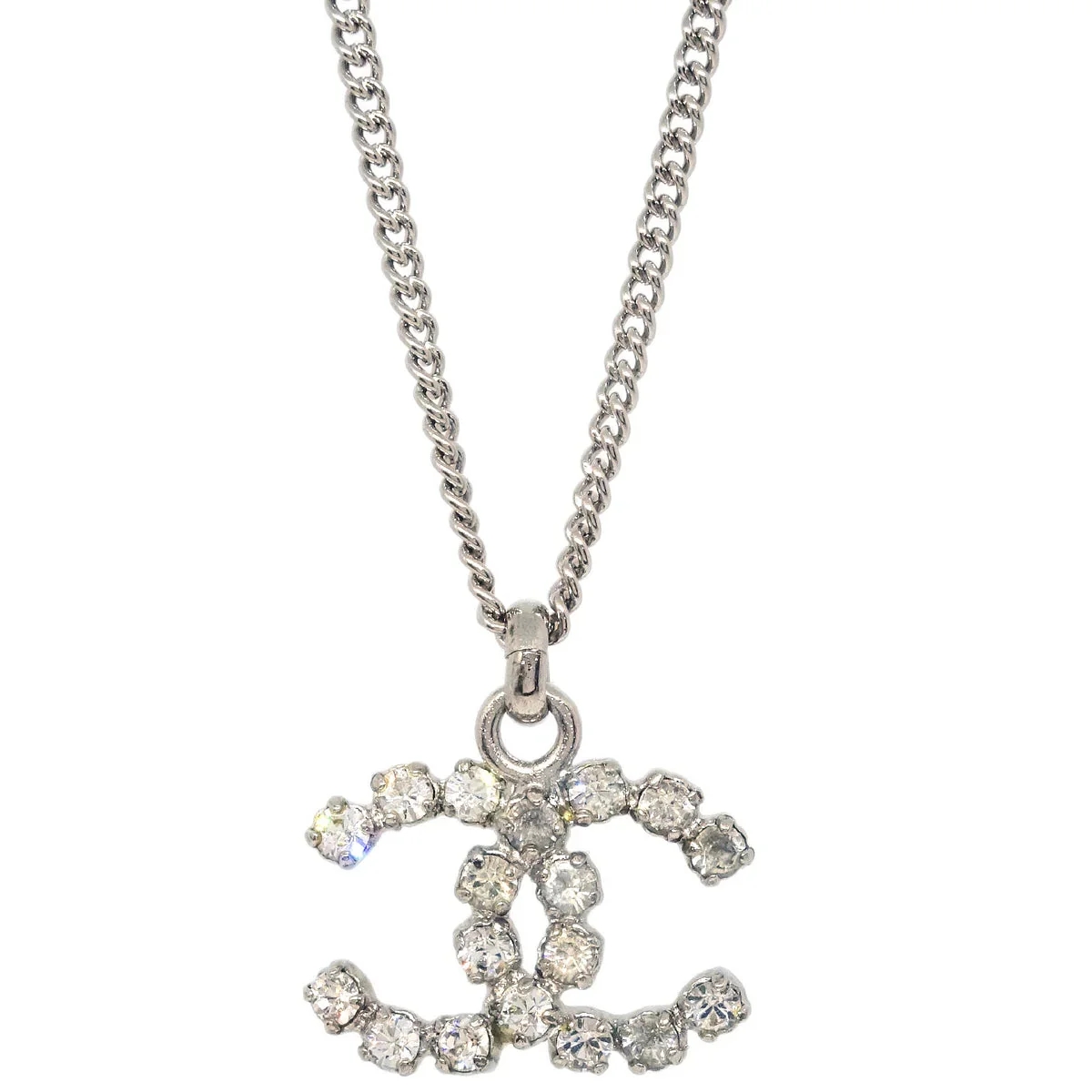 Chanel CC Chain Necklace Pendant Rhinestone Silver 05V - Image 2