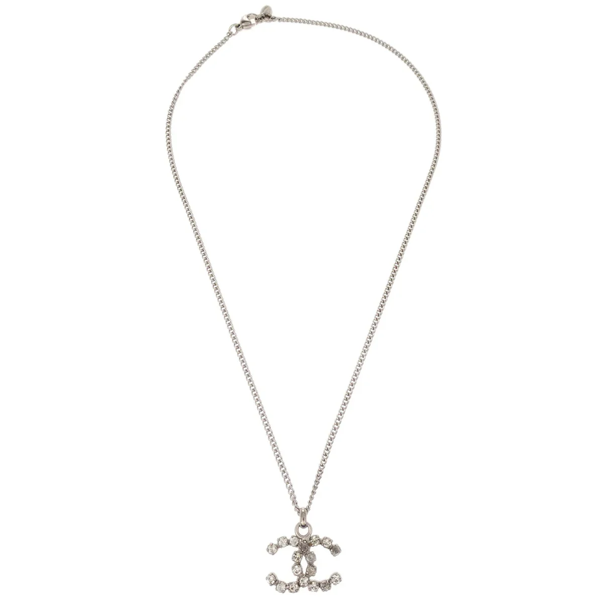 Chanel CC Chain Necklace Pendant Rhinestone Silver 05V - Image 3