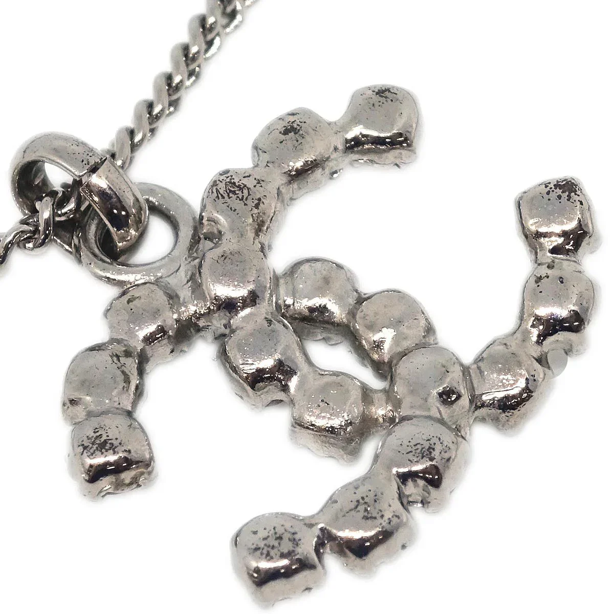 Chanel CC Chain Necklace Pendant Rhinestone Silver 05V - Image 4
