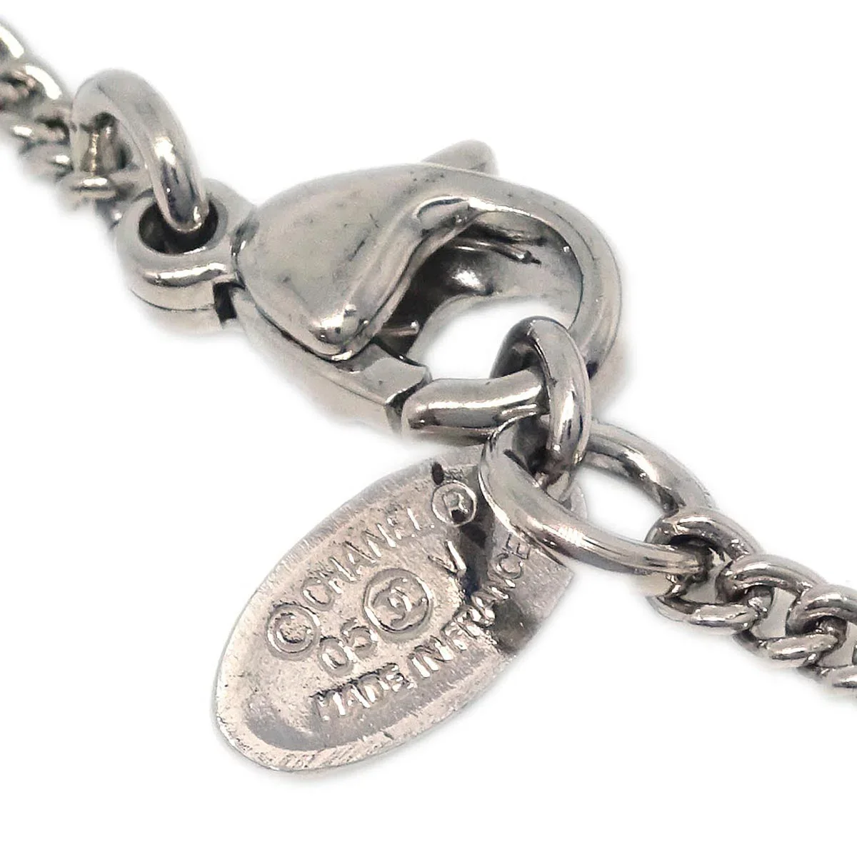 Chanel CC Chain Necklace Pendant Rhinestone Silver 05V - Image 5