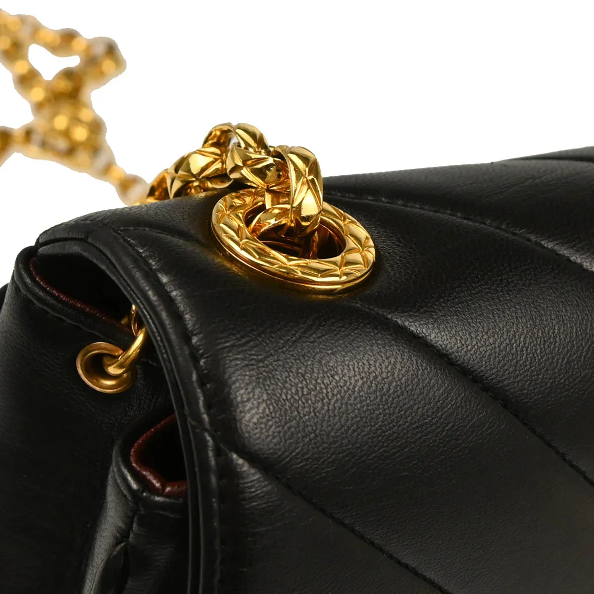 Chanel 1991-1994 Black Lambskin Chevron Shoulder Bag - Image 6