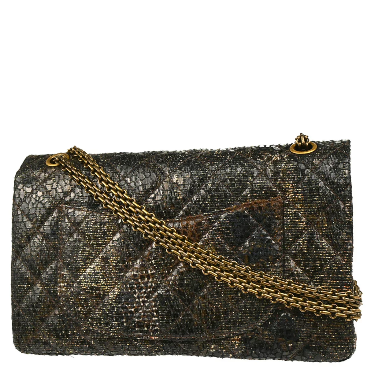 Chanel 2009-2010 Black Lacquer Tweed Mademoiselle Lock Double Flap Shoulder Bag - Image 2