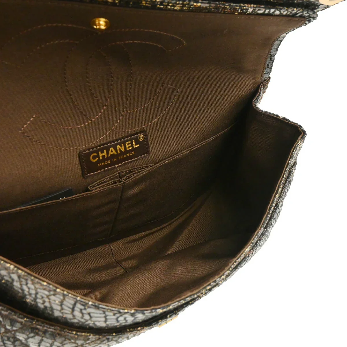 Chanel 2009-2010 Black Lacquer Tweed Mademoiselle Lock Double Flap Shoulder Bag - Image 4