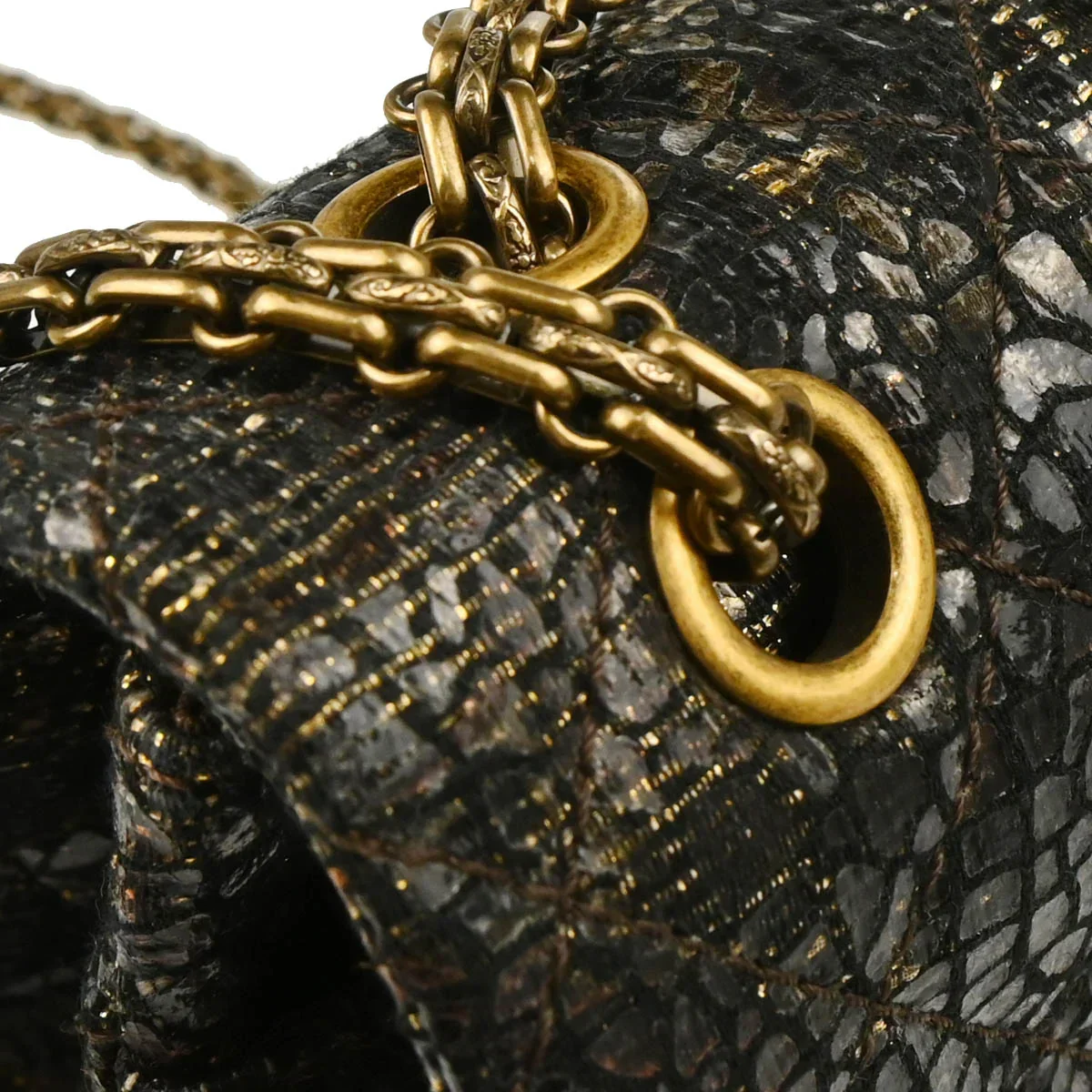 Chanel 2009-2010 Black Lacquer Tweed Mademoiselle Lock Double Flap Shoulder Bag - Image 7