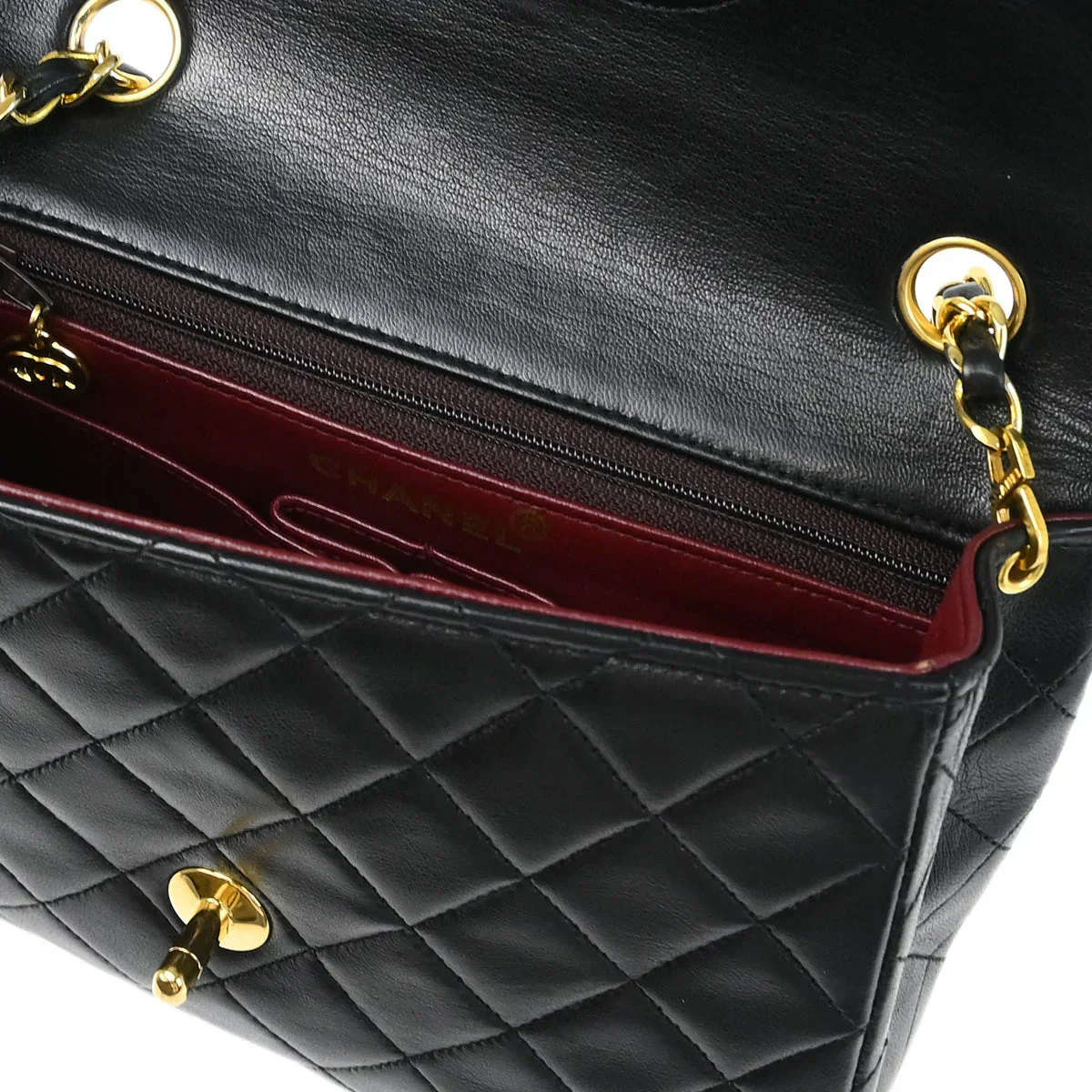 Chanel Black Lambskin Classic Square Flap Shoulder Bag - Image 6