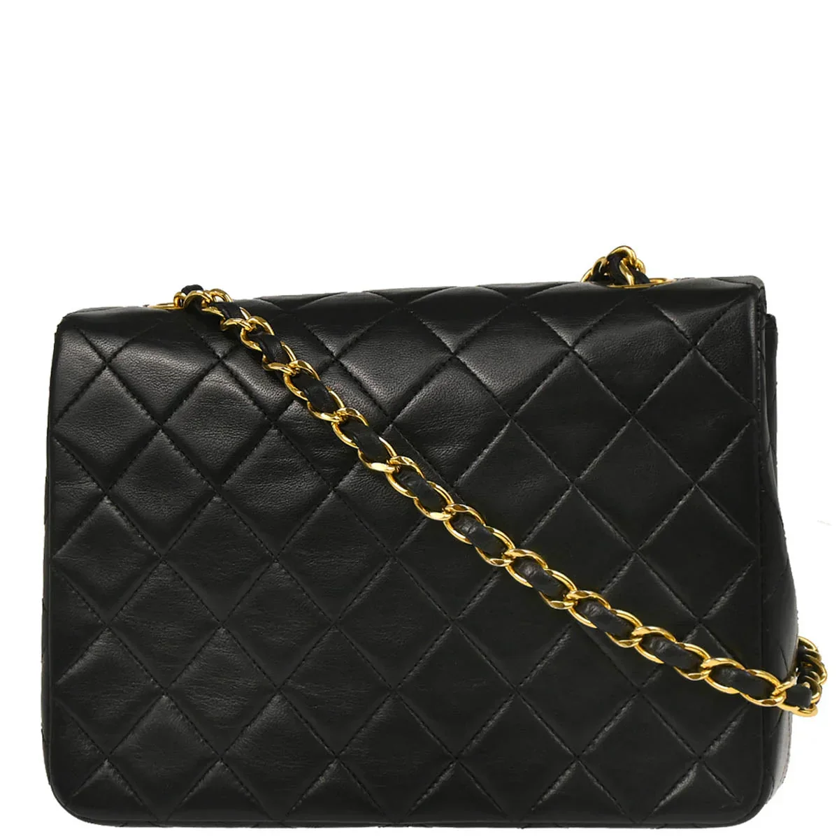 Chanel 1989-1991 Black Lambskin Classic Square Flap Shoulder Bag - Image 2