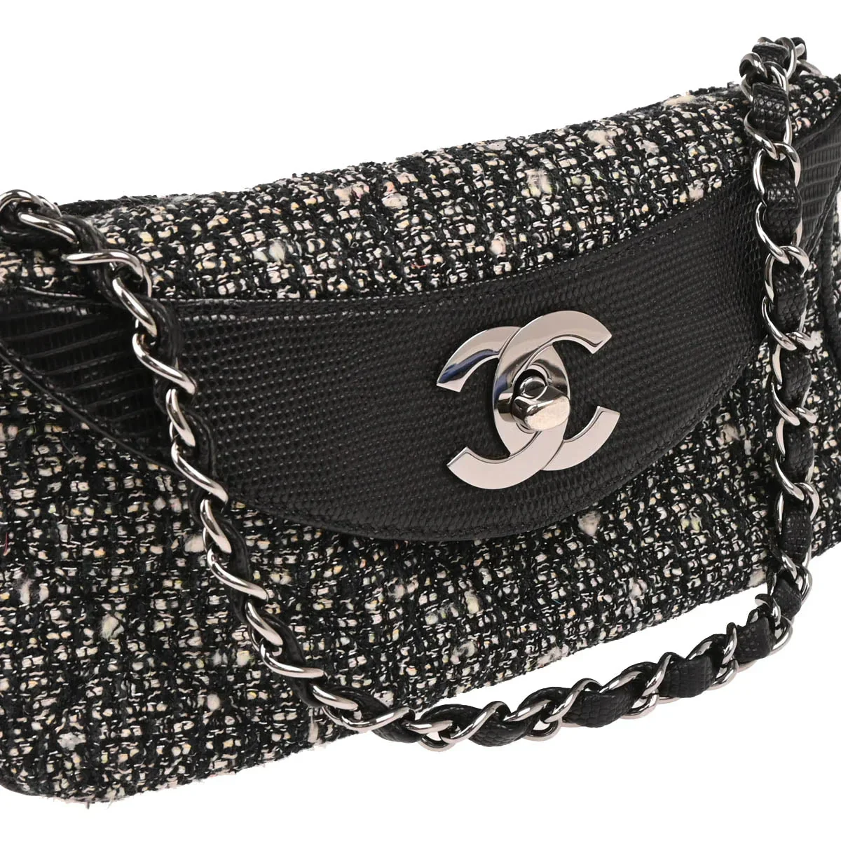 Chanel * 2005-2006 Black Tweed Lizard Handbag - Image 3