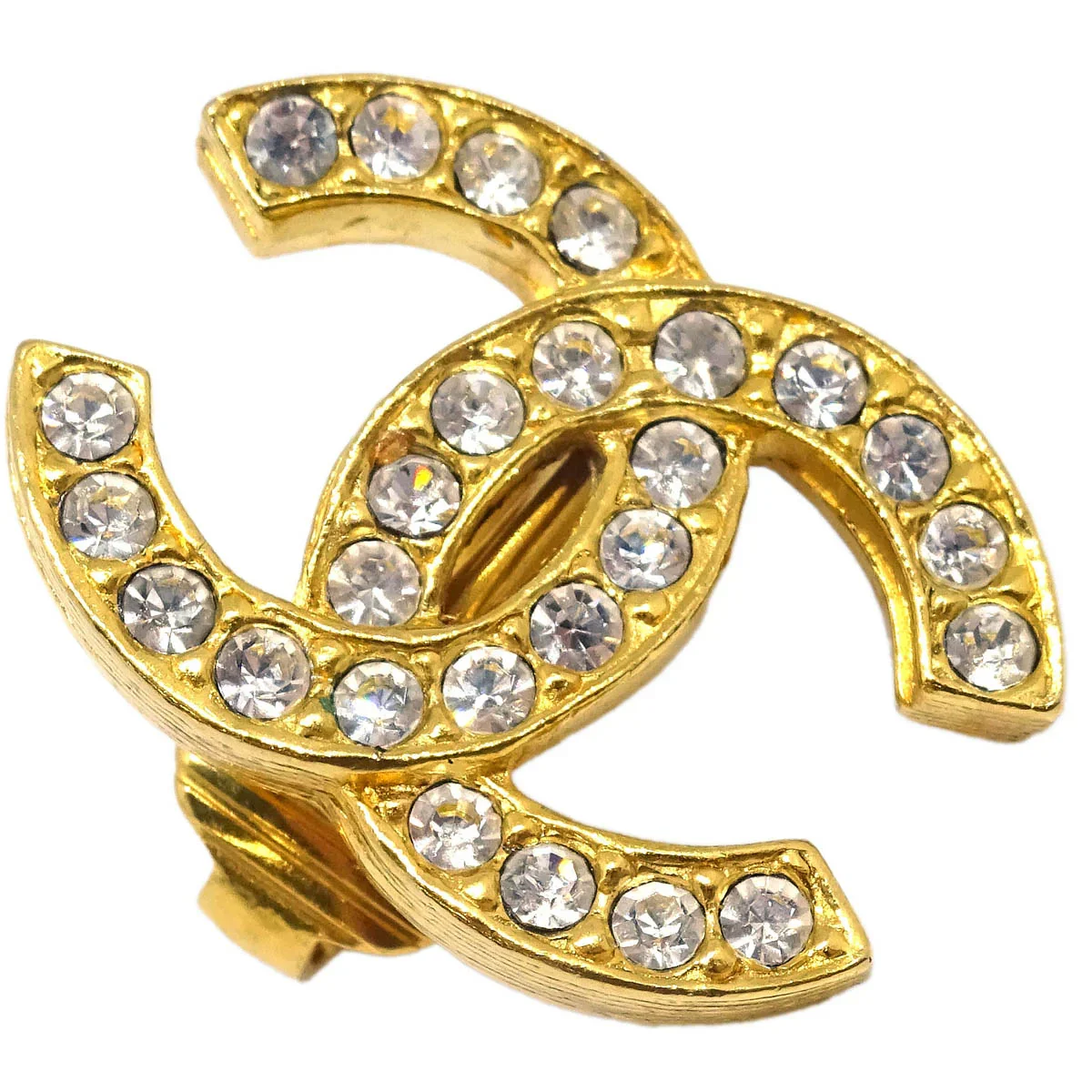 Chanel Gold CC Earrings Clip-On Rhinestone 2084 - Image 2