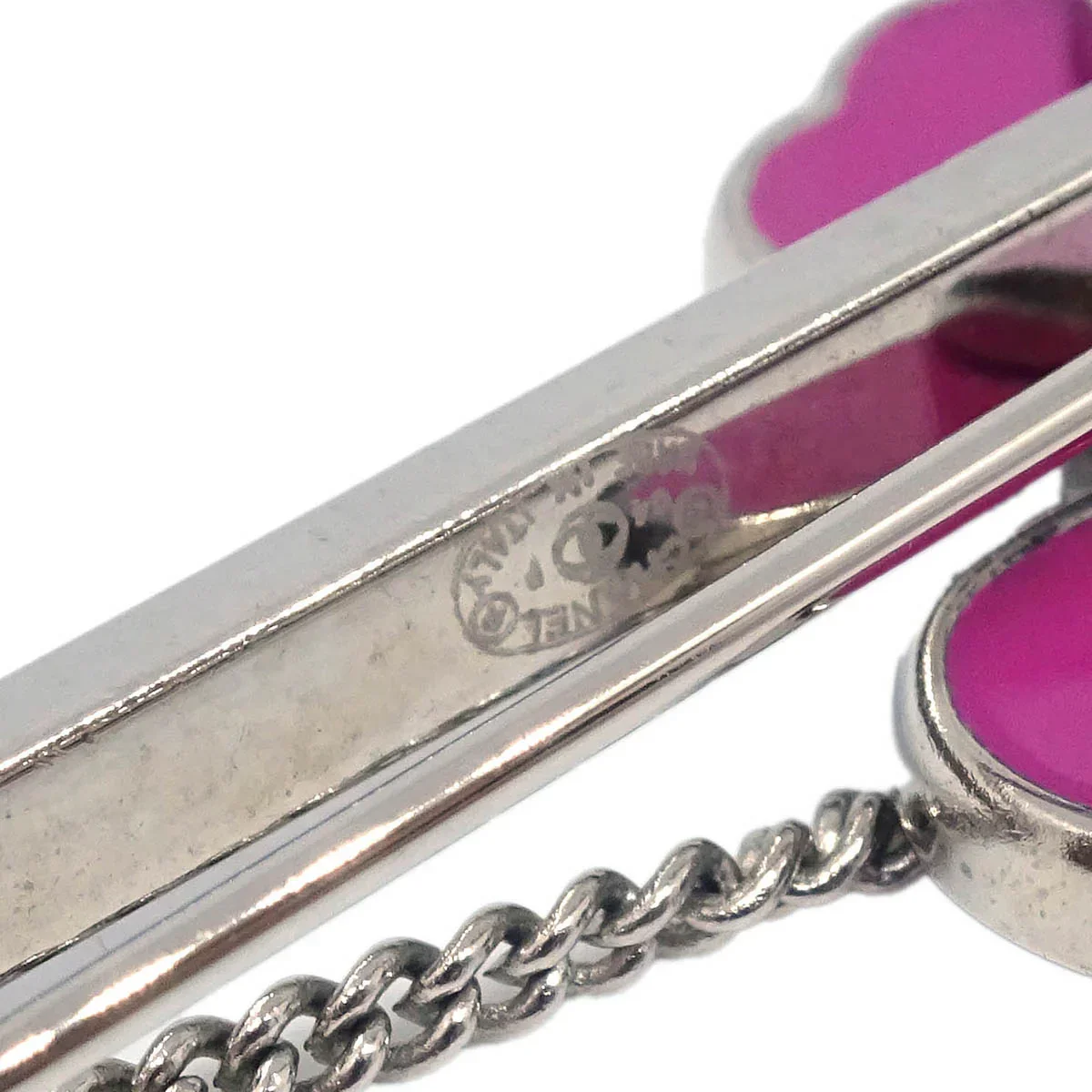 Chanel Dangle Brooch Pin Silver Pink 04P - Image 4
