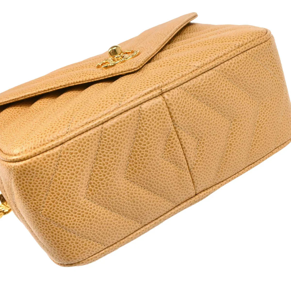 Chanel 1991-1994 Beige Caviar Chevron Camera Bag Mini - Image 5