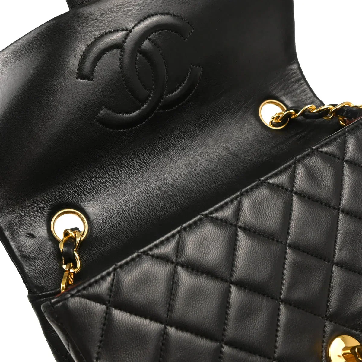Chanel Black Lambskin Classic Square Flap Shoulder Bag - Image 8