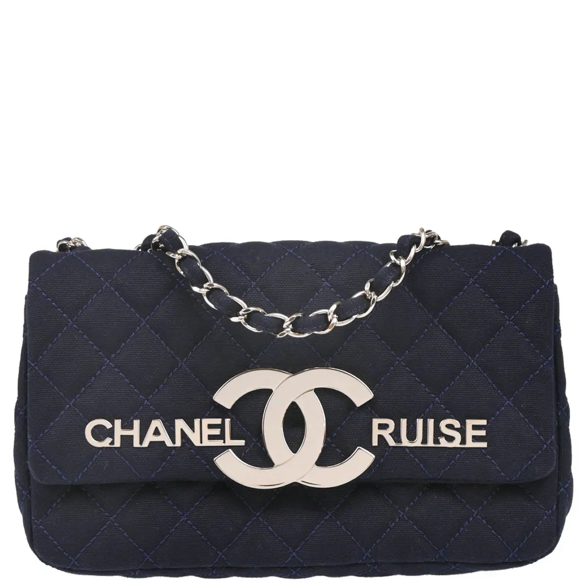 Chanel 2008-2009 Navy Cotton Cruise Line Shoulder Bag