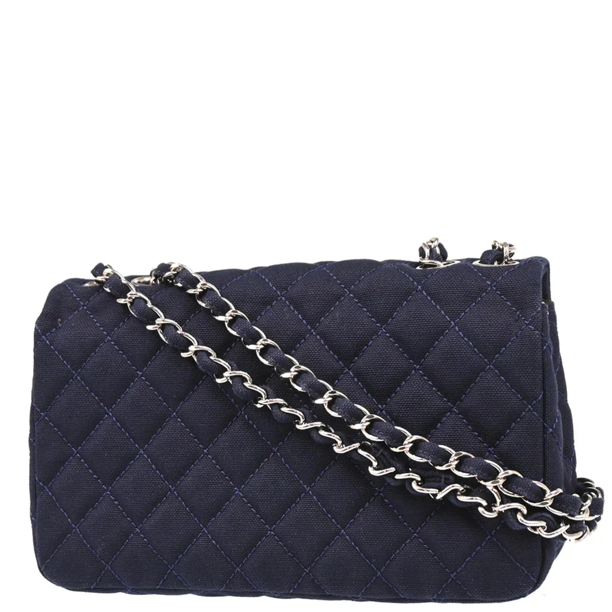 Chanel 2008-2009 Navy Cotton Cruise Line Shoulder Bag - Image 2