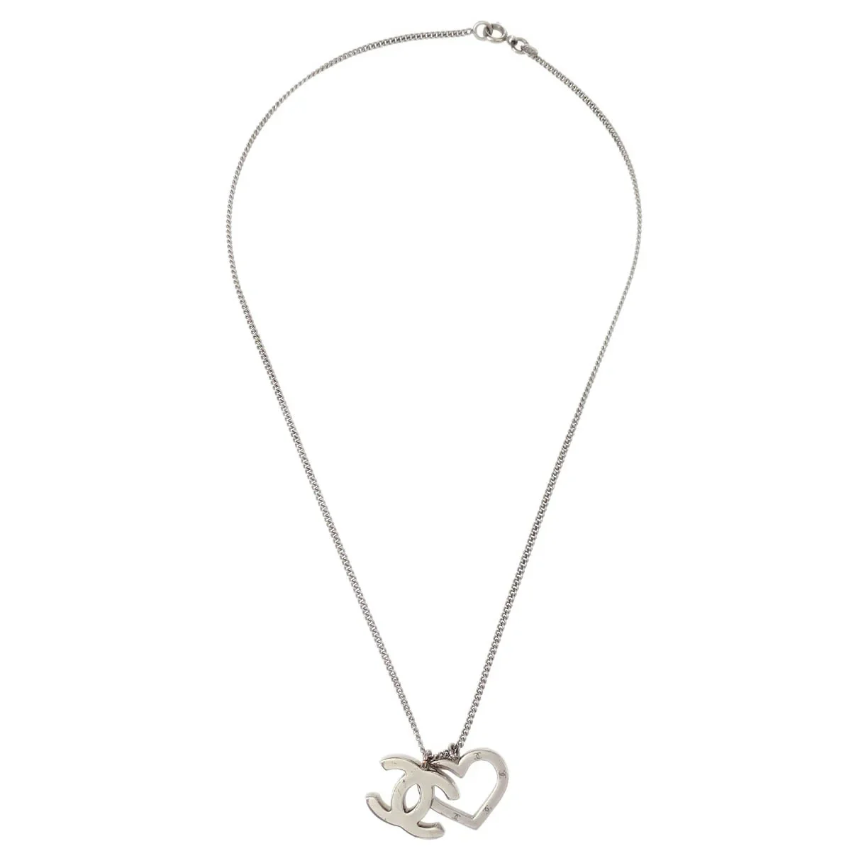 Chanel CC Heart Chain Necklace Silver 04P - Image 2