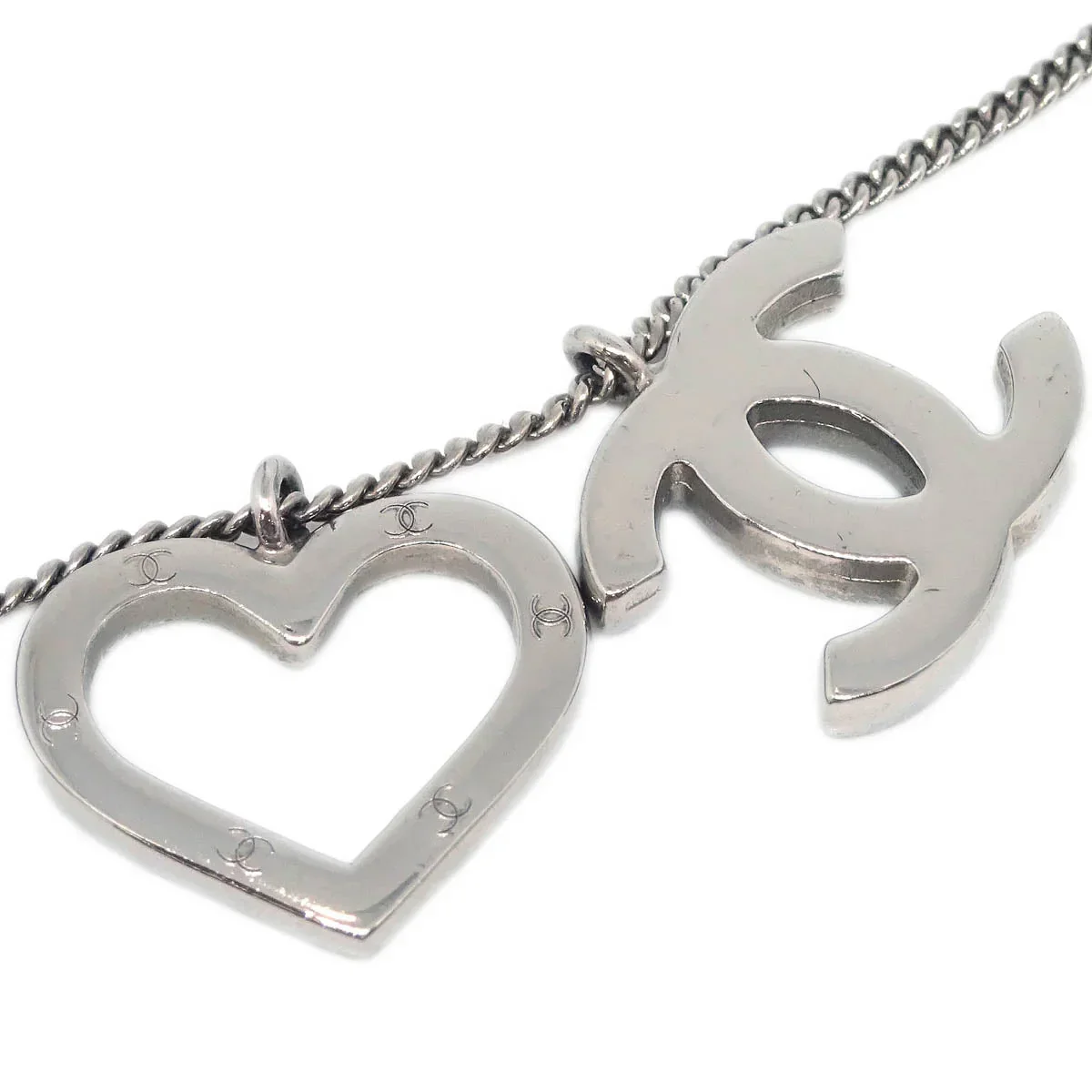 Chanel CC Heart Chain Necklace Silver 04P - Image 3