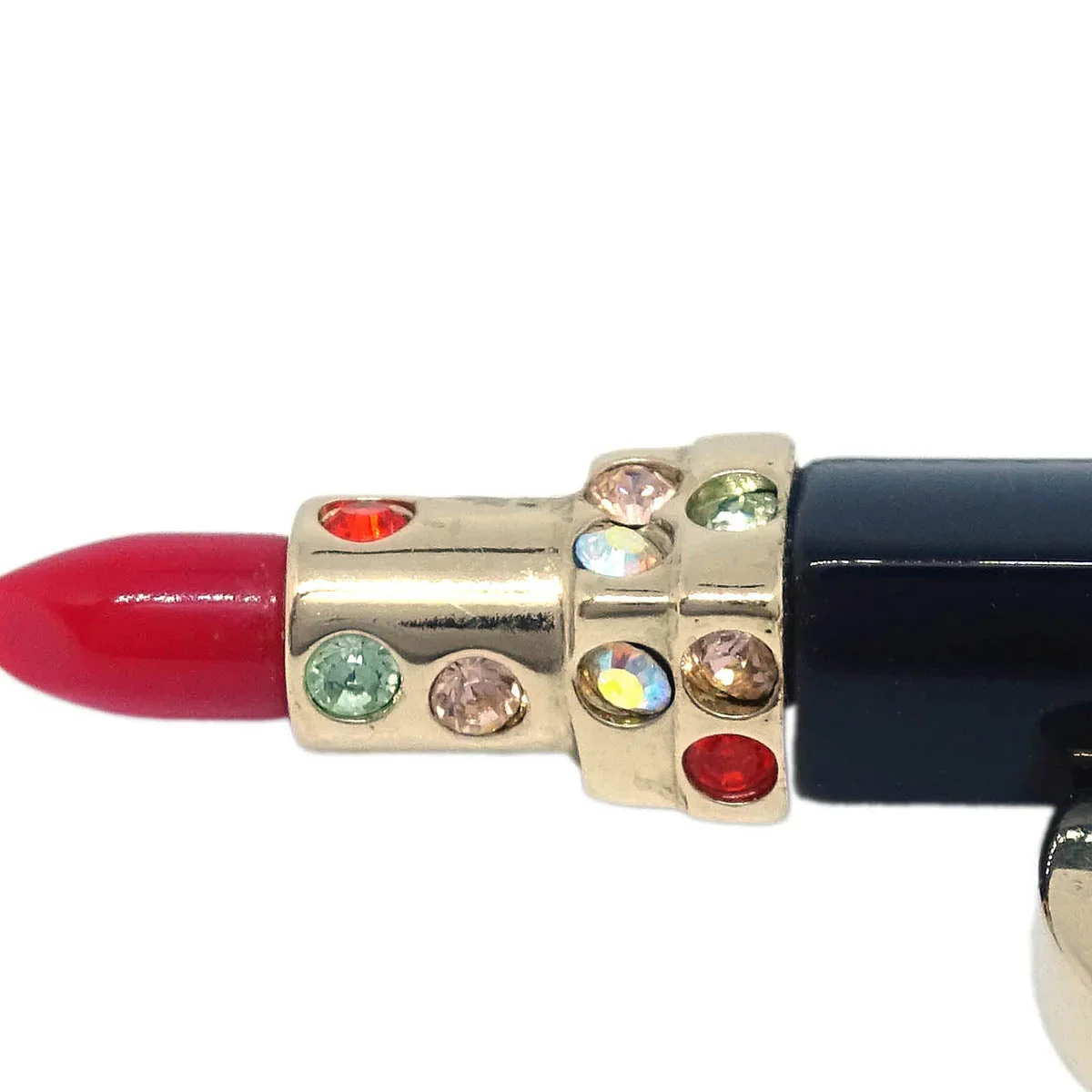 Chanel Lipstick Gold CC Pendant Necklace Rhinestone 04A - Image 3