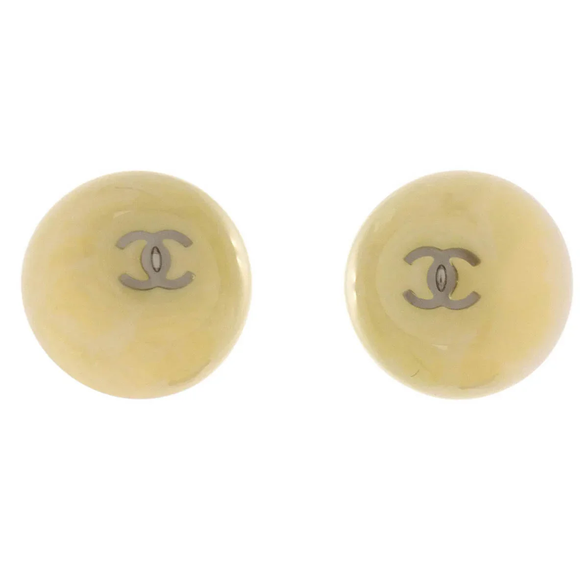 Chanel Button Earrings Clip-On Beige Acrylic 99P